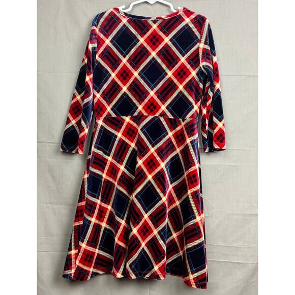 Simply Styled Girls Red/Blue Plaid Velour Holiday Dress, Size 7/8 - Picture 3 of 5